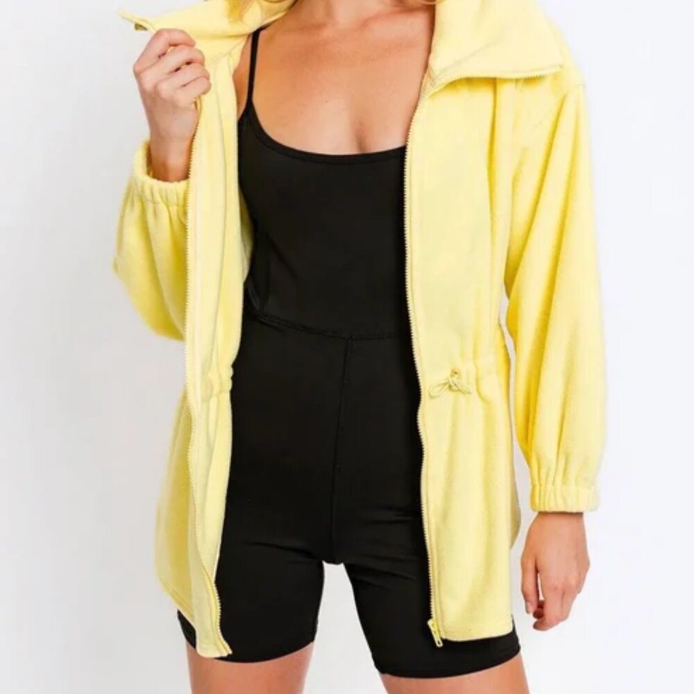 NEW Zip Up Hoodie Jacket Women's Yellow Lemon Soft Fleece